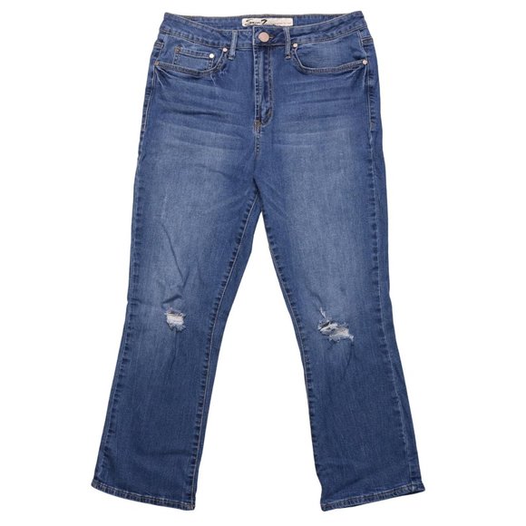 Seven7 Jeans High Rise Flare Crop Distressed Medium Wash - Picture 13 of 13